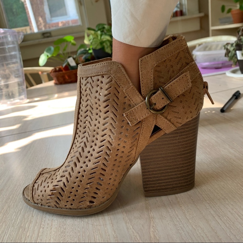 ALTAR’D STATE tan basket weave block heel booties